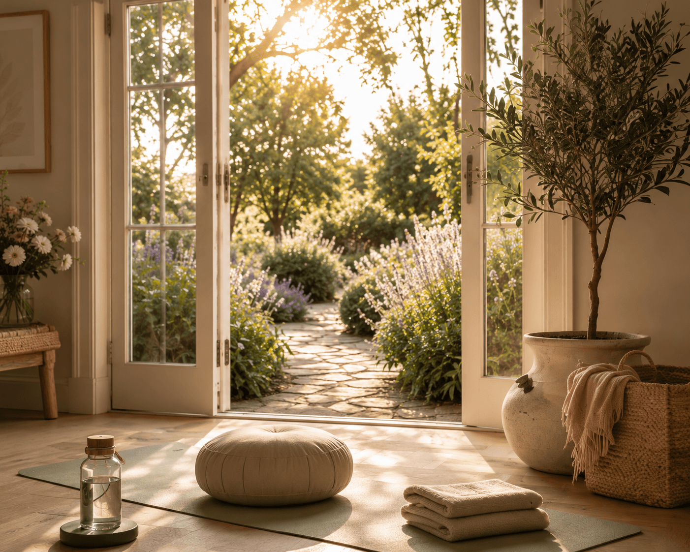 Daily wellness practices including movement, hydration, rest, and emotional well-being