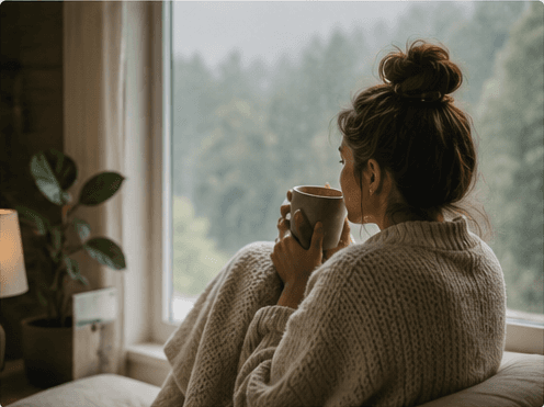 A quiet morning moment near a window reflecting on ongoing sleep challenges